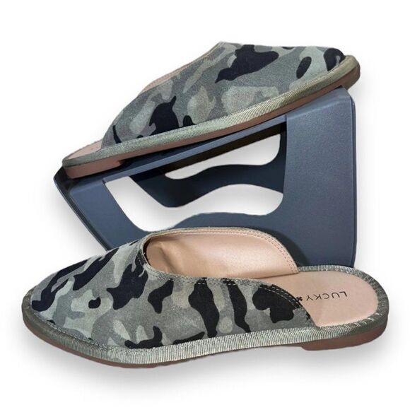 Lucky Brand ARVY Leather Green Camo Flat Clogs Women's 7 - Picture 1 of 9